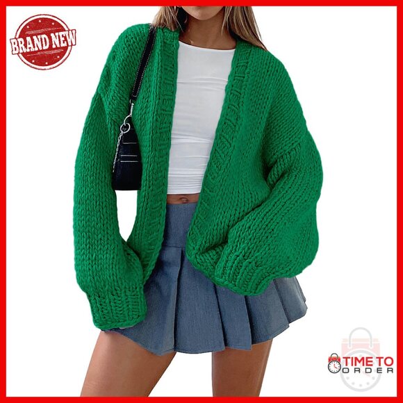 Chunky Knit Cardigan Long Sleeve Open Front Loose Fit Sweater Women's